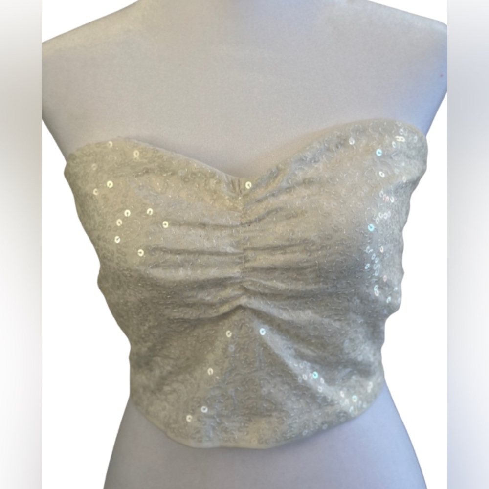 Express White Sequin Strapless Tube Top